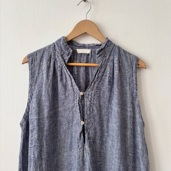 CP Shades Blue Chambray Linen A-Line Lagenlook Dress - Picture 3 of 6